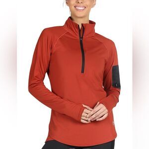 Icyzone Women's orange athletic running track jacket 1/2 zip black mesh back